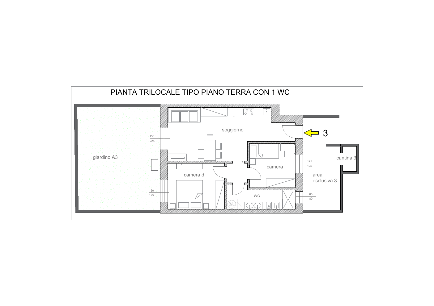 Trilocale tipo 1 WC piano terra